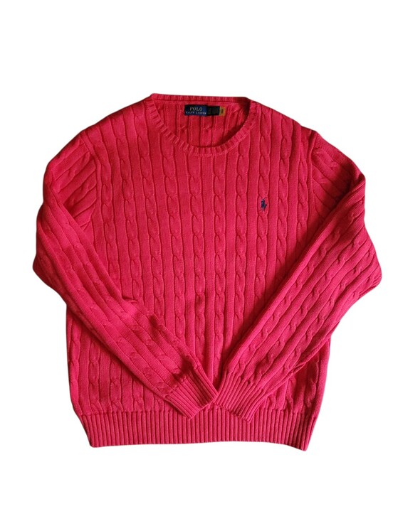 Polo Ralph Lauren Sweaters - Polo Ralph Lauren Cable Knit Sweater XXL Red Cotton Preppy Heritage  Crewneck
